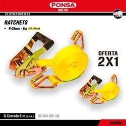2X1 Cinta Amarre Ratchet 35MM PONSA 6M Gancho Cerrado - Imagen 1