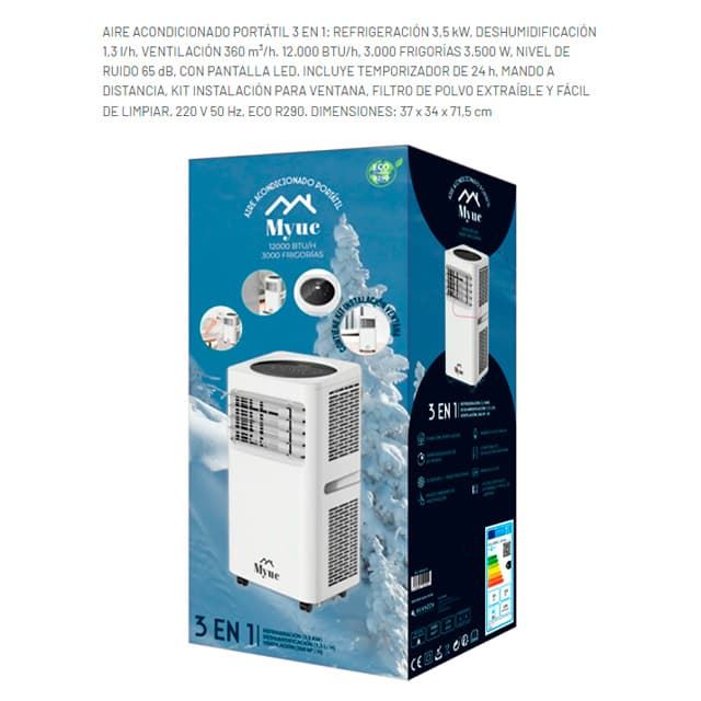 Aire Acondicionado Portátil MYUC 3 EN 1 - 12.000 BTU/H - 3.000 FRIGORÍAS - Imagen 4