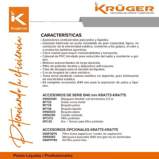 Aspirador Industrial KRÜGER KRA773 2400W 70L - Imagen 4