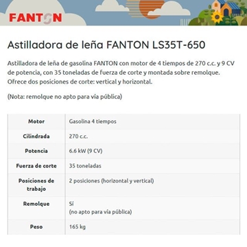 Astilladora de Leña FANTON LS35T-650 Polivalente - Imagen 2