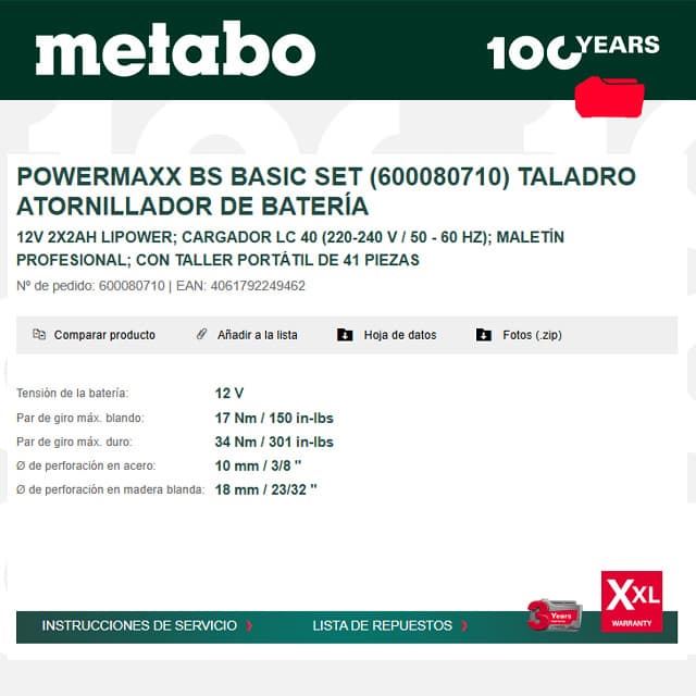 Atornillador METABO 12V PowerMaxx BS Basic Set 41 Piezas - Imagen 3