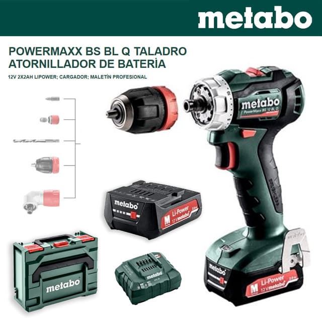 Atornillador METABO PowerMaxx 45Nm BS 12 BL Quick + 2 Baterías 2Ah + Cargador + metaBOX - Imagen 1