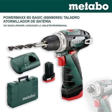 Atornillador METABO PowerMaxx BS Basic + 2 Baterías 2Ah + Cargador LC40 + Maletín - Imagen 1