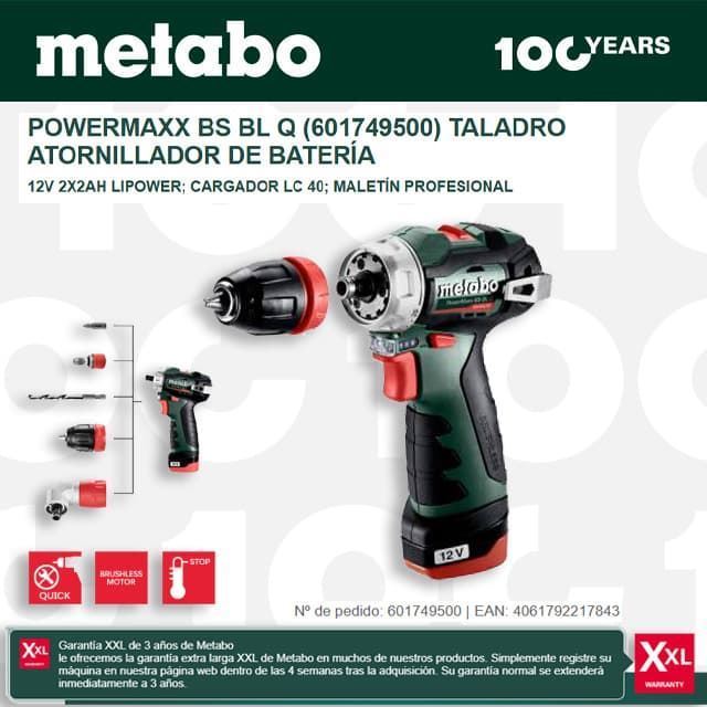 Atornillador METABO PowerMaxx BS BL Quick 12V + 2Baterías 12V/2Ah Li-Power + Cargador + Maletin - Imagen 1