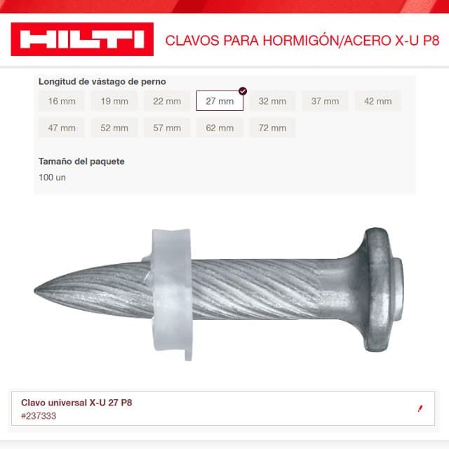 Caja 100 Clavos Universales HILTI X-U 27 P8 - Imagen 1