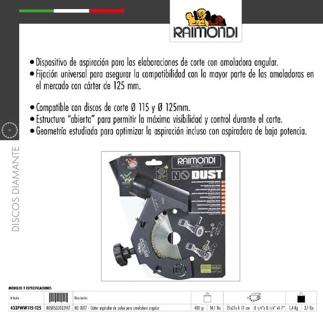 Carcasa Aspiración Universal RAIMONDI Amoladoras 115-125 NoDust - Imagen 4