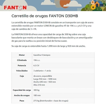 Carretilla de Orugas Basculante FANTON D30MB Con Cajón Expansible - Imagen 2