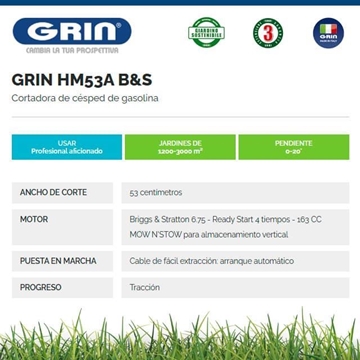 Cortacésped Gasolina GRIN HM 53 A B&S 675 - Imagen 2