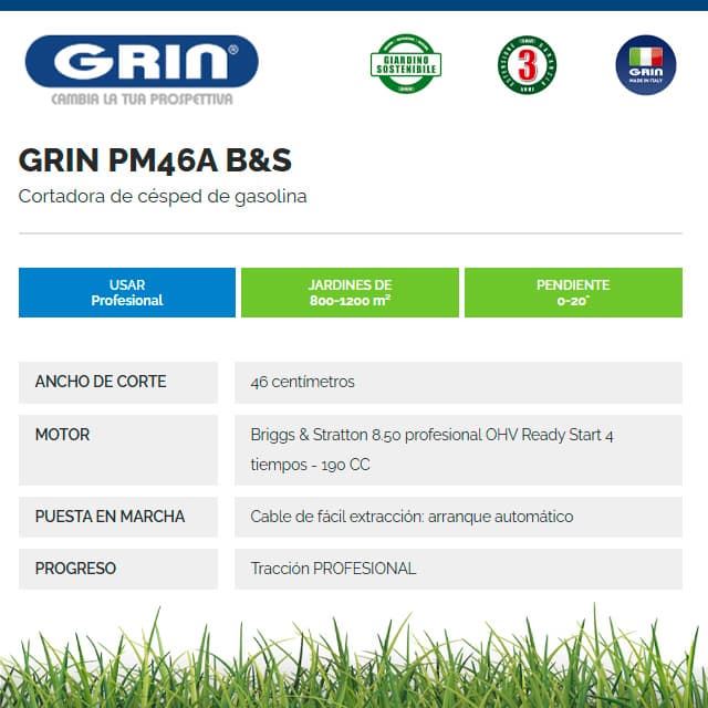 Cortacésped Gasolina GRIN PM 46 A B&S 850 - Imagen 2