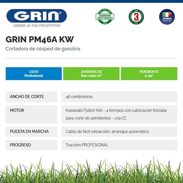 Cortacésped Gasolina GRIN PM 46 A Kawasaki FJ180V - Imagen 2