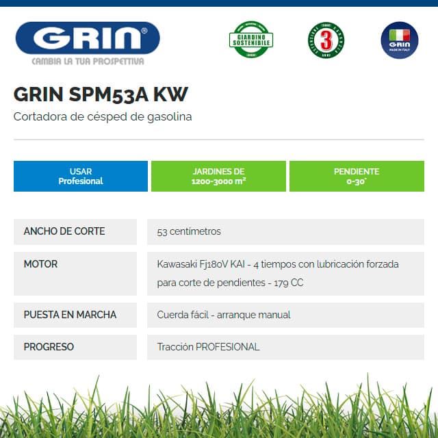 Cortacésped Gasolina GRIN SPM 53 Kawasaki FJ180V - Imagen 2