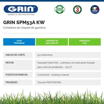 Cortacésped Gasolina GRIN SPM 53 Kawasaki FJ180V - Imagen 2