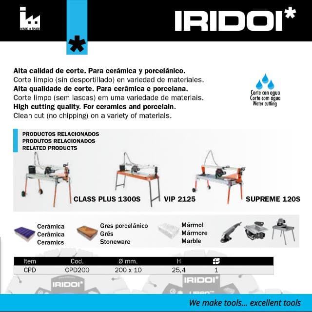 Disco Corte Cerámica/Porcelánico IRIDOI CPD200 200X8 H25.4 - Imagen 2