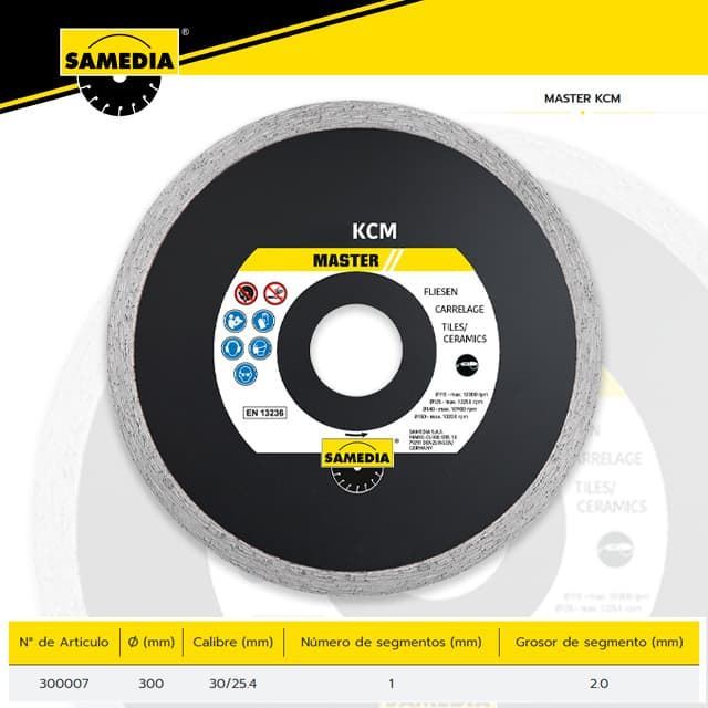 Disco Corte Gres/Porcelánico SAMEDIA KCM Master 300x30/25.4 Especial Mesas de Corte - Imagen 1
