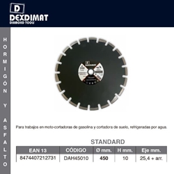 Disco Corte Hormigón/Asfalto DEXDIMAT D.450 h-10 Standard - Imagen 2