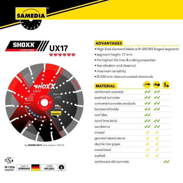 Disco Corte Hormigón/Granito SAMEDIA UX17 Shoxx 350X25.4 - Imagen 2