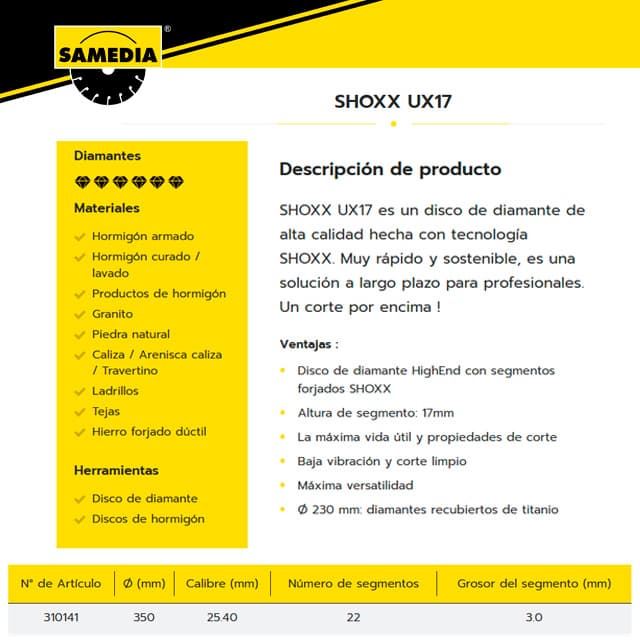 Disco Corte Hormigón/Granito SAMEDIA UX17 Shoxx 350X25.4 - Imagen 3