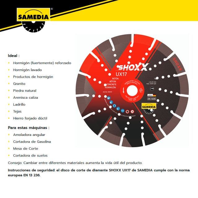 Disco Corte Hormigón/Granito SAMEDIA UX17 Shoxx 350X25.4 - Imagen 4