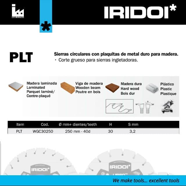 Disco Corte Madera/Plástico 250MM H30 40d IRIDOI PLT - Imagen 2