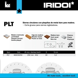 Disco Corte Madera/Plástico 250MM H30 40d IRIDOI PLT - Imagen 2