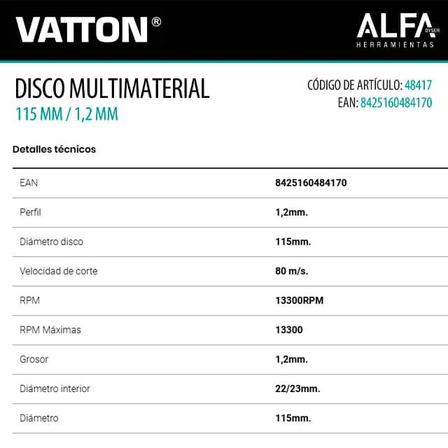 Disco Corte Multimaterial VATTON 115 - Imagen 3
