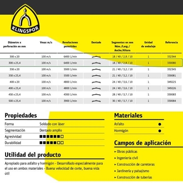Disco Diamantado KLINGSPOR DT 612 AB D.300X25.4 - Imagen 2