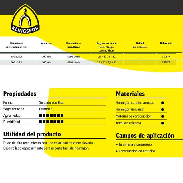 Disco  Diamantado KLINGSPOR DT900BX Special 350X25.4 - Imagen 2