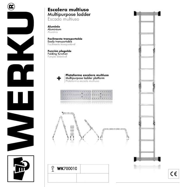 Escalera Multiusos WERKU 150Kg/3.72M + Plataforma - Imagen 1