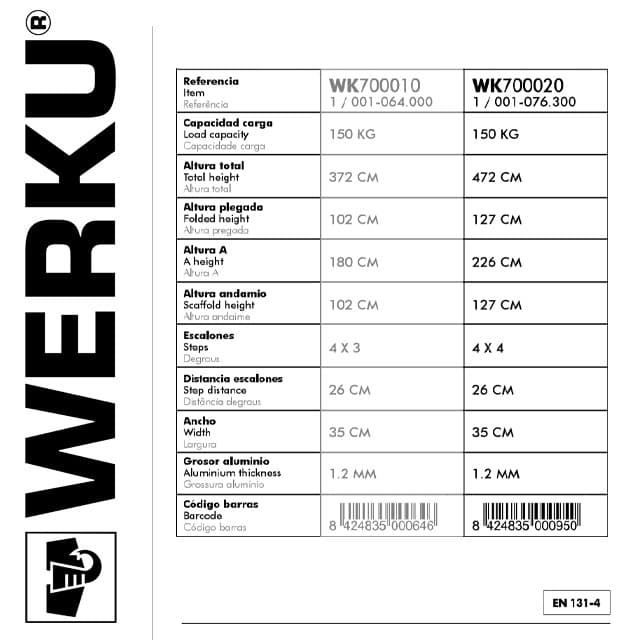 Escalera Multiusos WERKU 150Kg/4.72M + Plataforma - Imagen 2