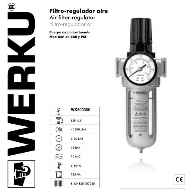 Filtro Regulador Aire WERKU 1/2" 0-10Bar 125ml - Imagen 1