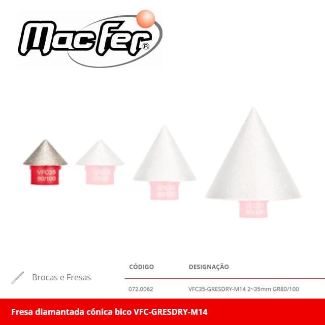 Fresa Diamantada Cónica Pico MACFER VFC35-M14 - Imagen 1