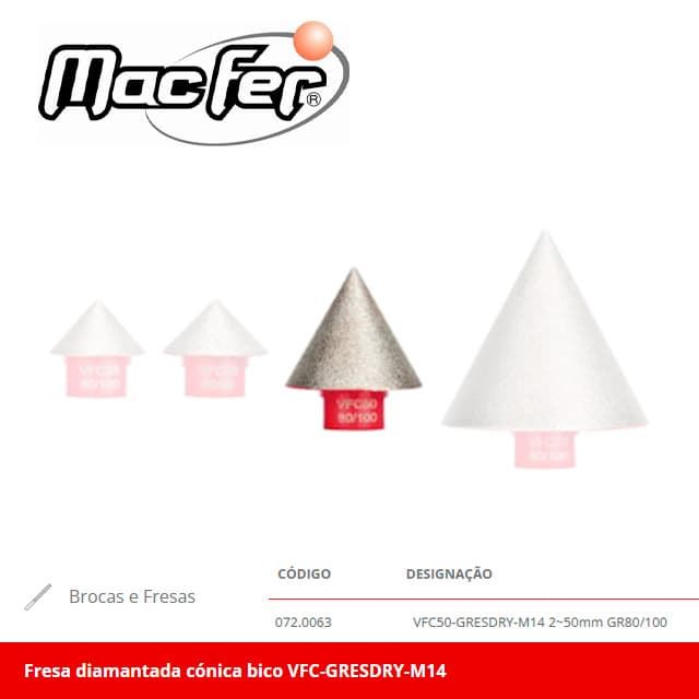 Fresa Diamantada Cónica Pico MACFER VFC50-M14 - Imagen 1