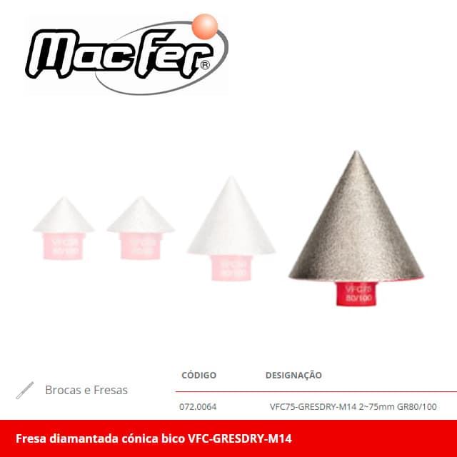 Fresa Diamantada Cónica Pico MACFER VFC75-M14 - Imagen 1