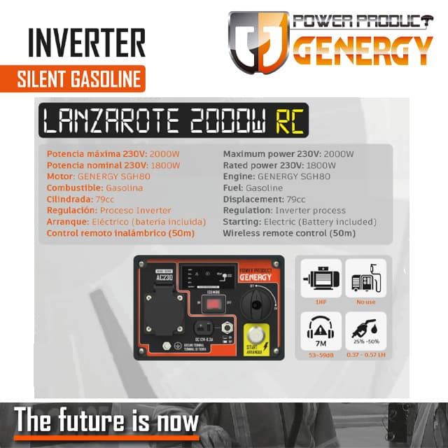 Generador Gasolina Inverter GENERGY Lanzarote RC 2000W - Imagen 4