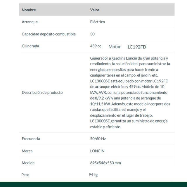 Generador Gasolina LONCIN LC10000SE AVR - Imagen 2