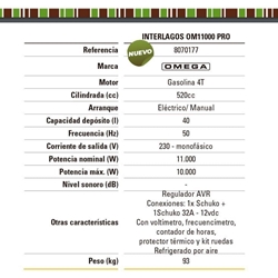 Generador Gasolina OMEGA Interlagos OM11000 Pro - Imagen 2