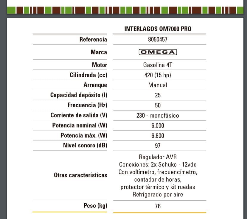 Generador Gasolina OMEGA Interlagos OM7000 Pro - Imagen 2