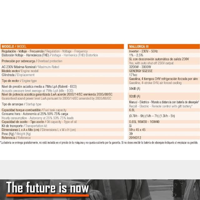 Generador Inverter GENERGY Mallorca 3200W Arranque Eléctrico/Remoto - Imagen 3