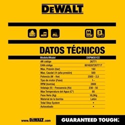 Hidrolimpiadora Eléctrica DeWALT DXPW001CE 160Bar-500L/h - Imagen 2