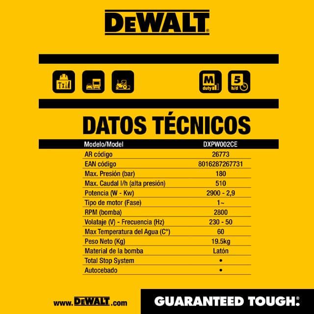Hidrolimpiadora Eléctrica DeWALT DXPW002CE 180Bar 510L/h - Imagen 2