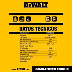 Hidrolimpiadora Eléctrica DeWALT DXPW003CE 150Bar 630L/h - Imagen 2