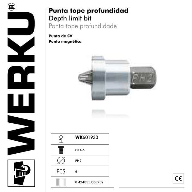 Juego 6 Puntas Profundidad WERKU HEX-6 CV PH2 - Imagen 1