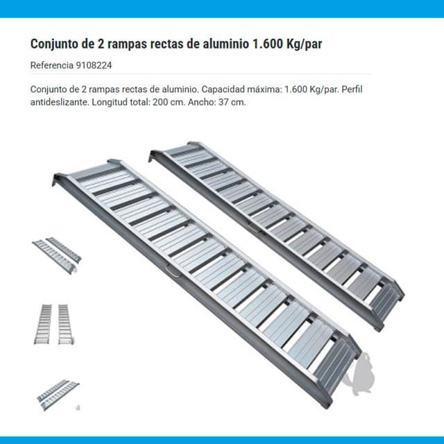 Juego de Rampas Aluminio 1600Kg/Par. Antideslizante. 200cm/Ancho 37cm - Imagen 1
