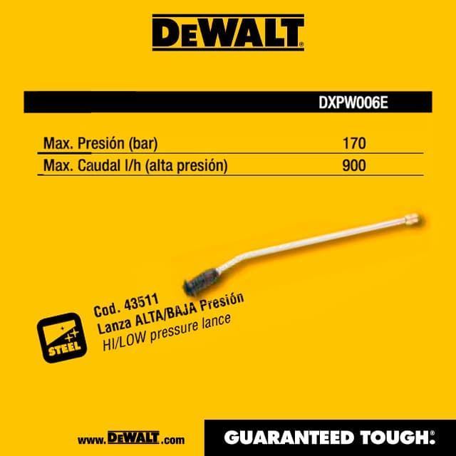 Lanza Acero DeWALT 170Bares 900Litros/hora Boquilla Regulable - Imagen 1