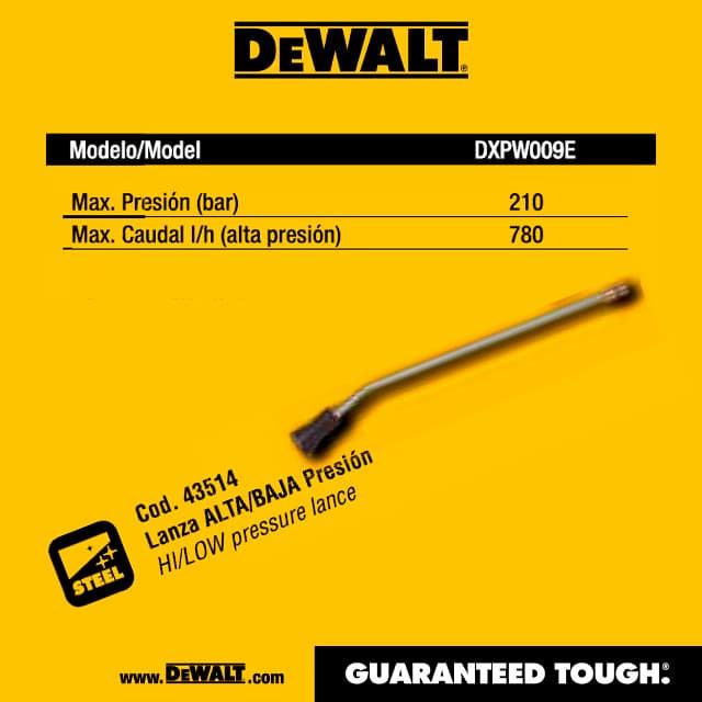 Lanza Acero DeWALT 210Bares 780Litros/hora Boquilla Regulable - Imagen 1