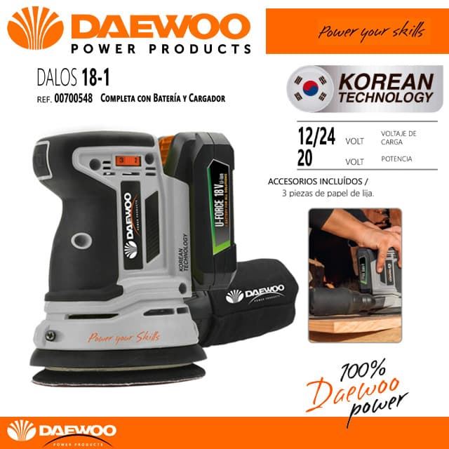 Lijadora Orbital a Batería DAEWOO DALOS18-1 + Batería 2Ah/Cargador - Imagen 1