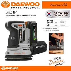 Lijadora Orbital a Batería DAEWOO DALOS18-1 + Batería 2Ah/Cargador - Imagen 1