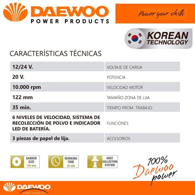 Lijadora Orbital a Batería DAEWOO DALOS18-1 + Batería 2Ah/Cargador - Imagen 2