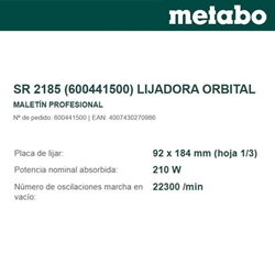 Lijadora Orbital METABO SR 2185 - Imagen 2