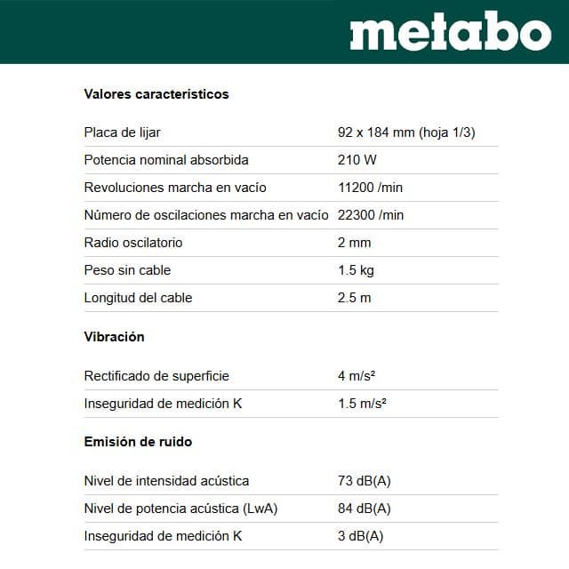 Lijadora Orbital METABO SR 2185 - Imagen 3